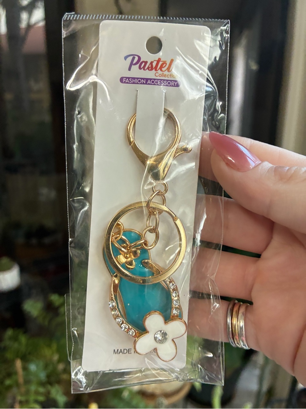 Pastel Collection Teal Flip Flop Rhinestone Flower Keychain Bag Charm NWT